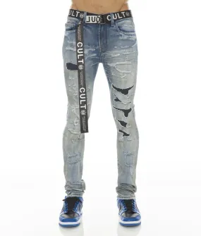 PUNK SUPER SKINNY STRETCH w/ BELT IN AZTEC