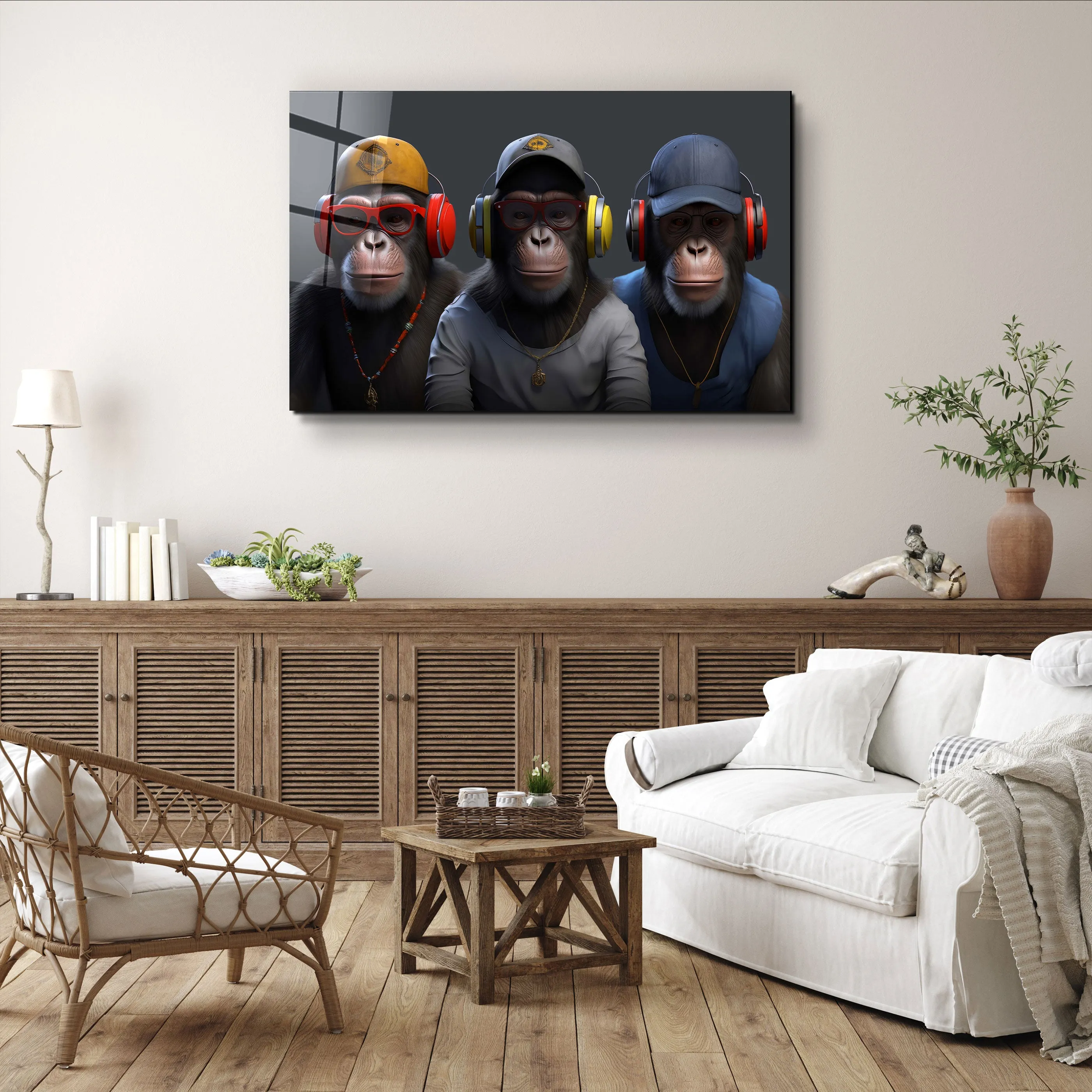 ・"3 monkeys"・Glass Wall Art