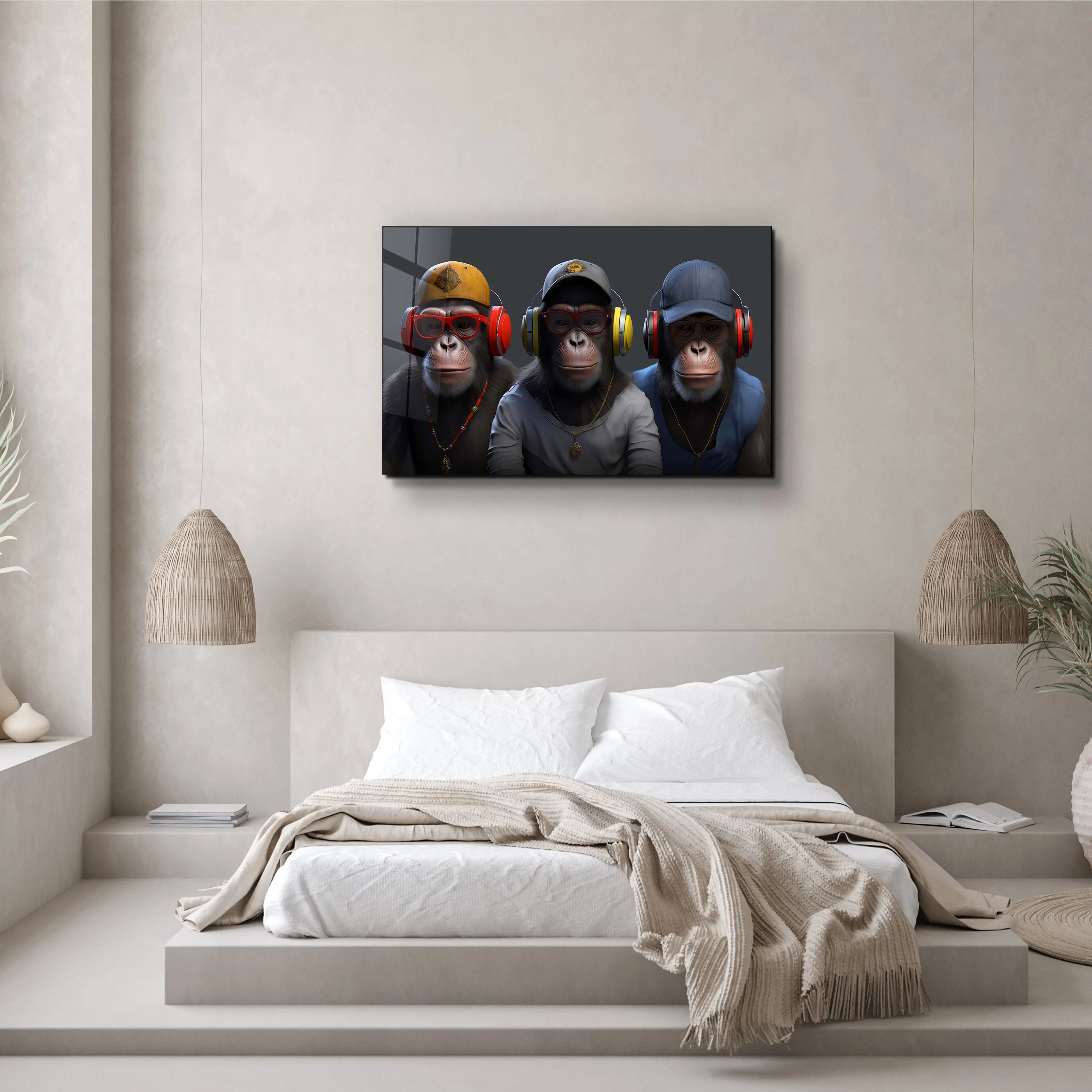 ・"3 monkeys"・Glass Wall Art