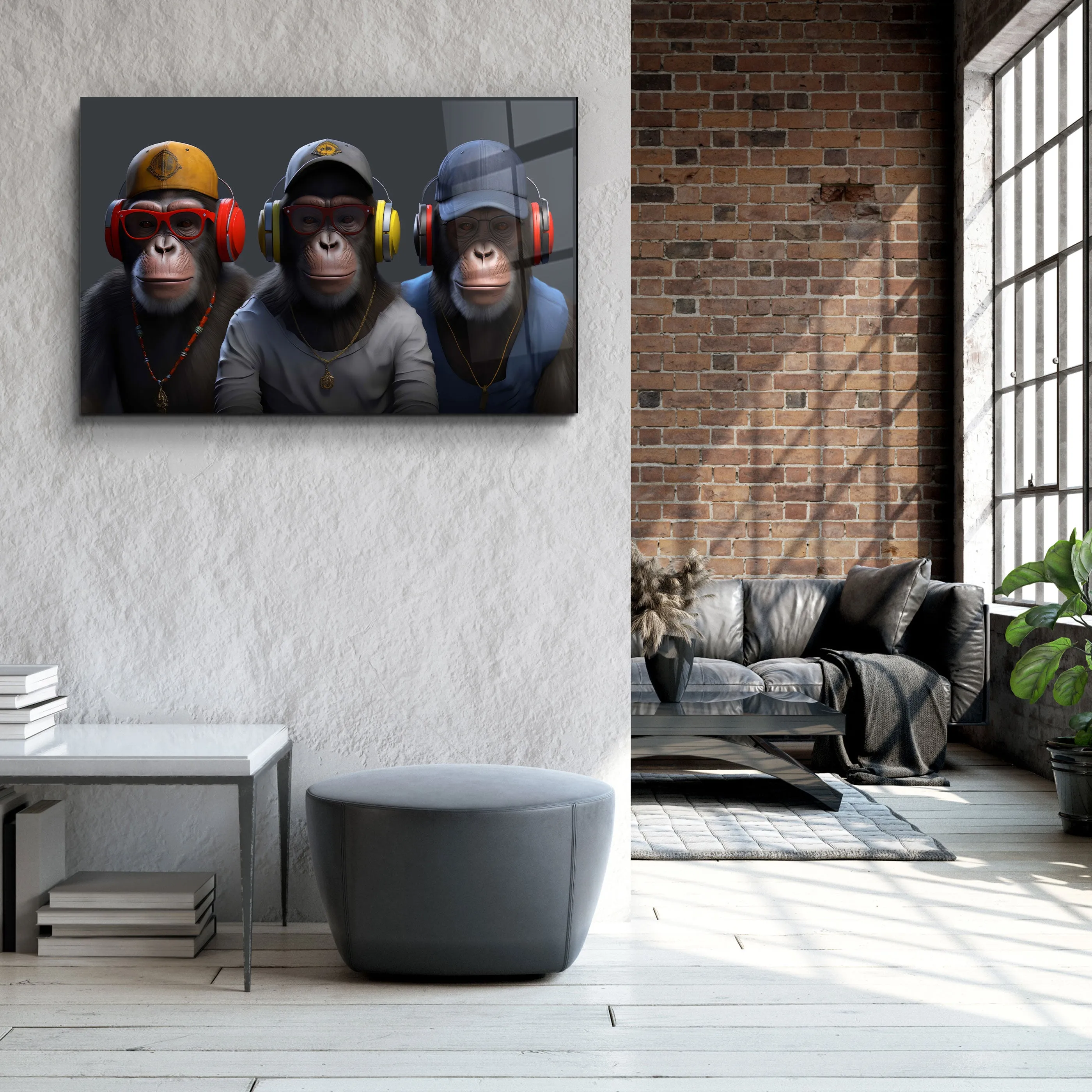 ・"3 monkeys"・Glass Wall Art