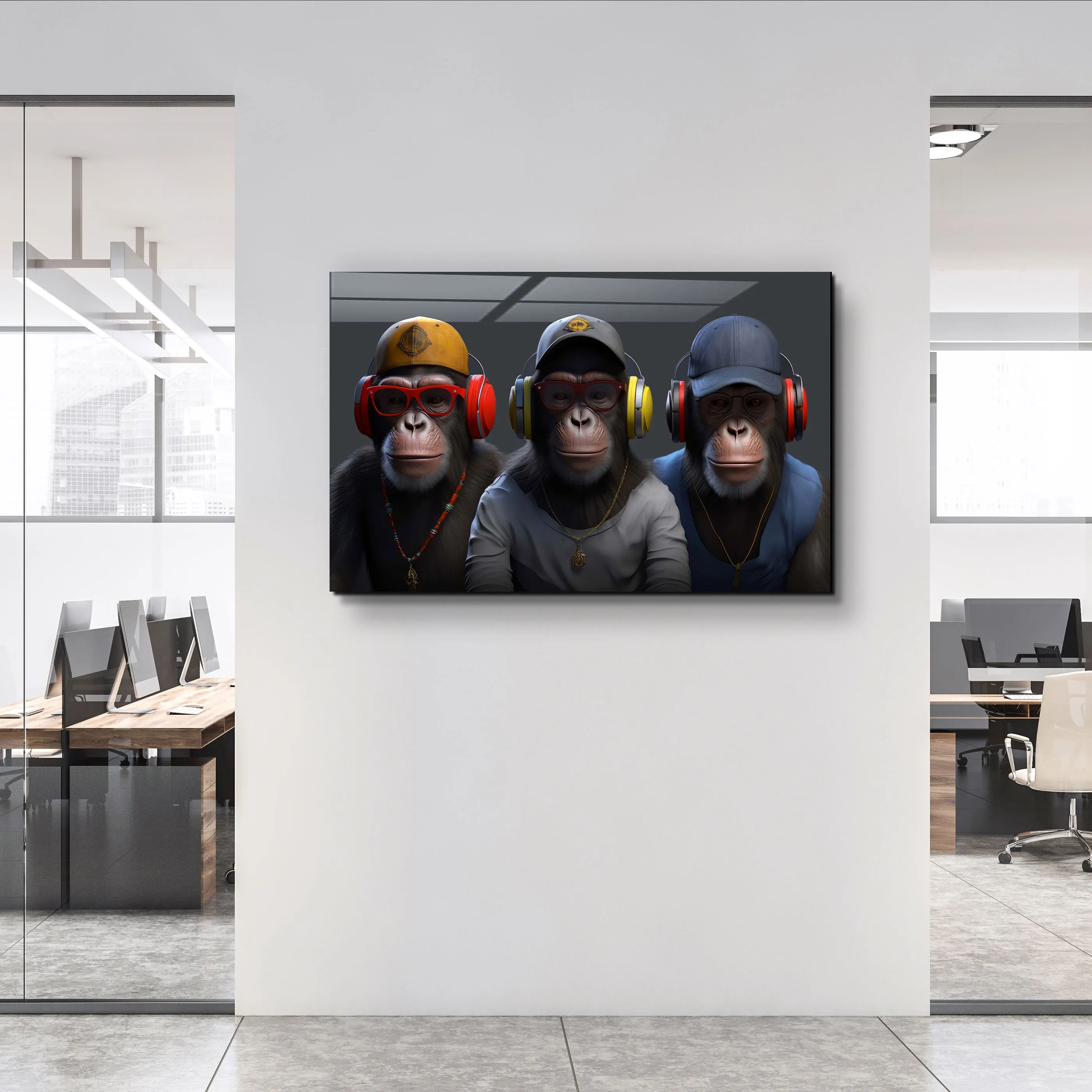 ・"3 monkeys"・Glass Wall Art