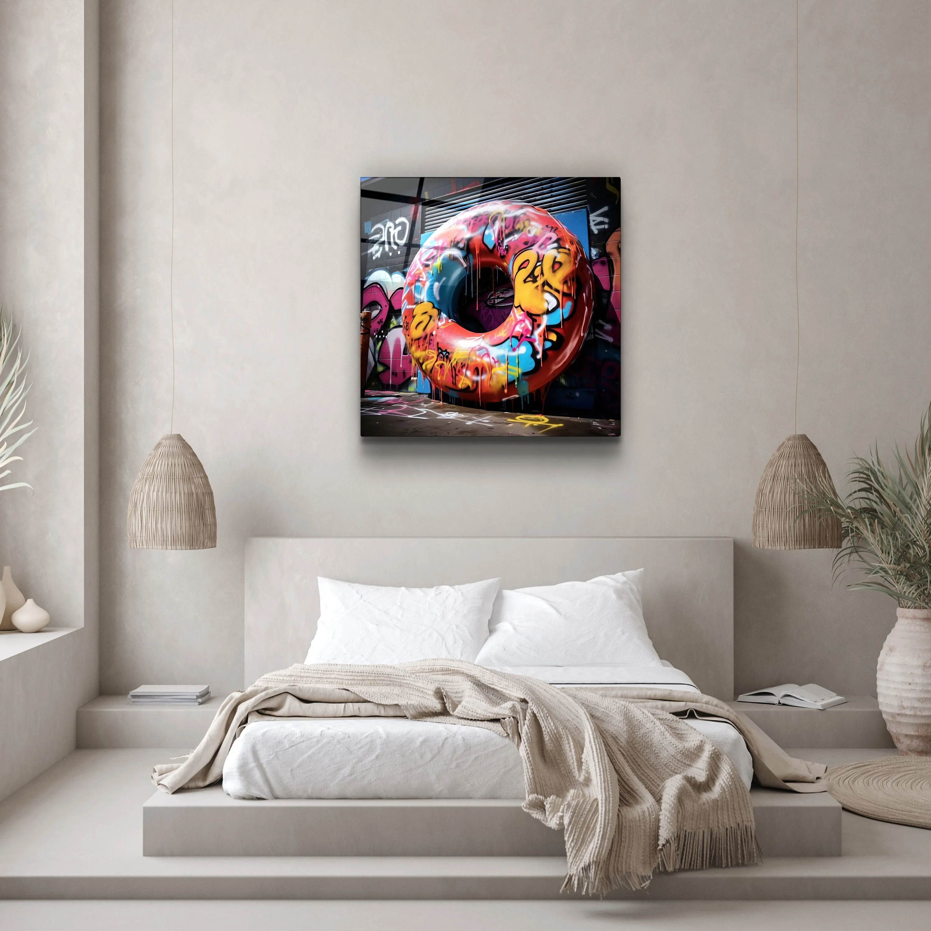 ."Big Donut on the Street". Designers Collection Glass Wall Art