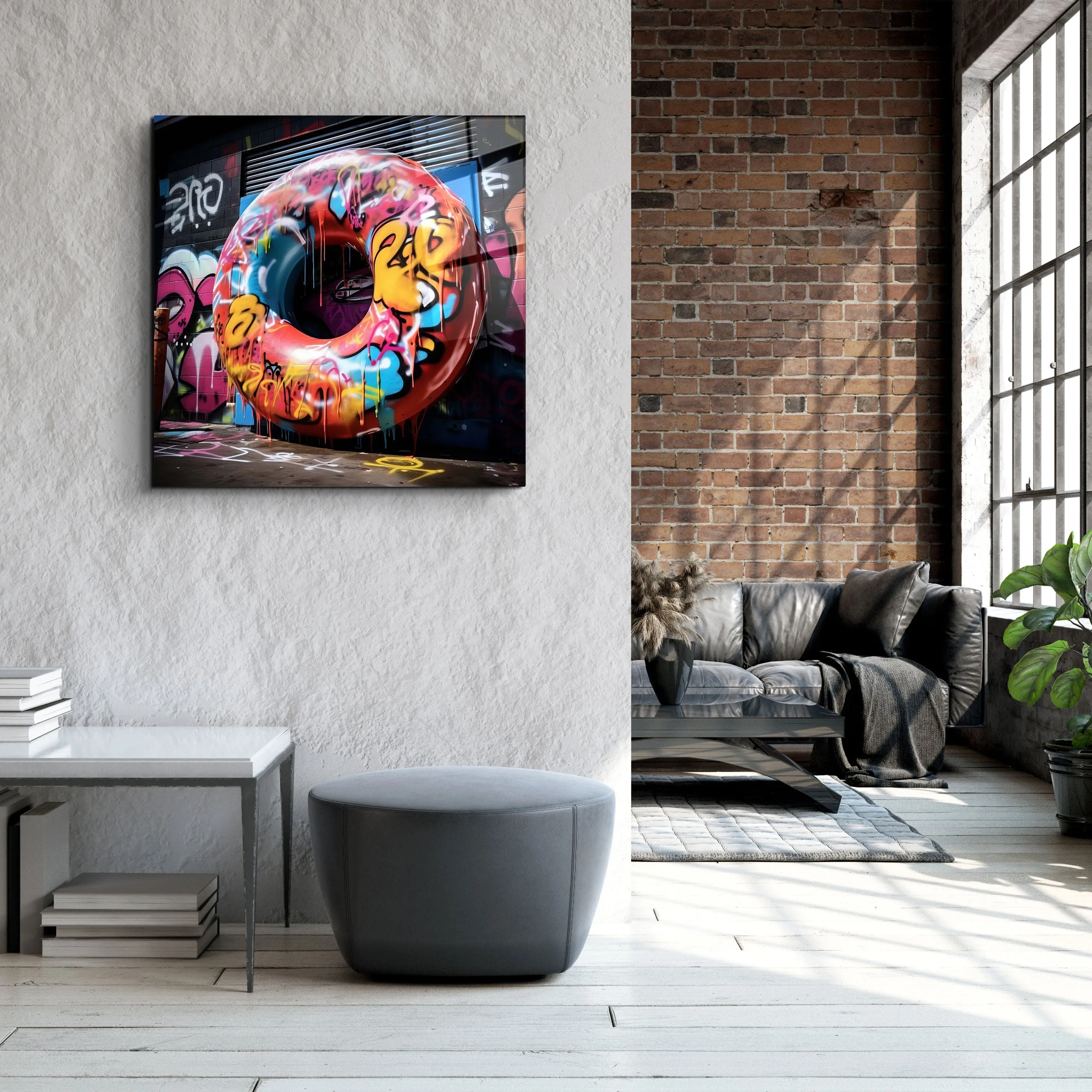 ."Big Donut on the Street". Designers Collection Glass Wall Art