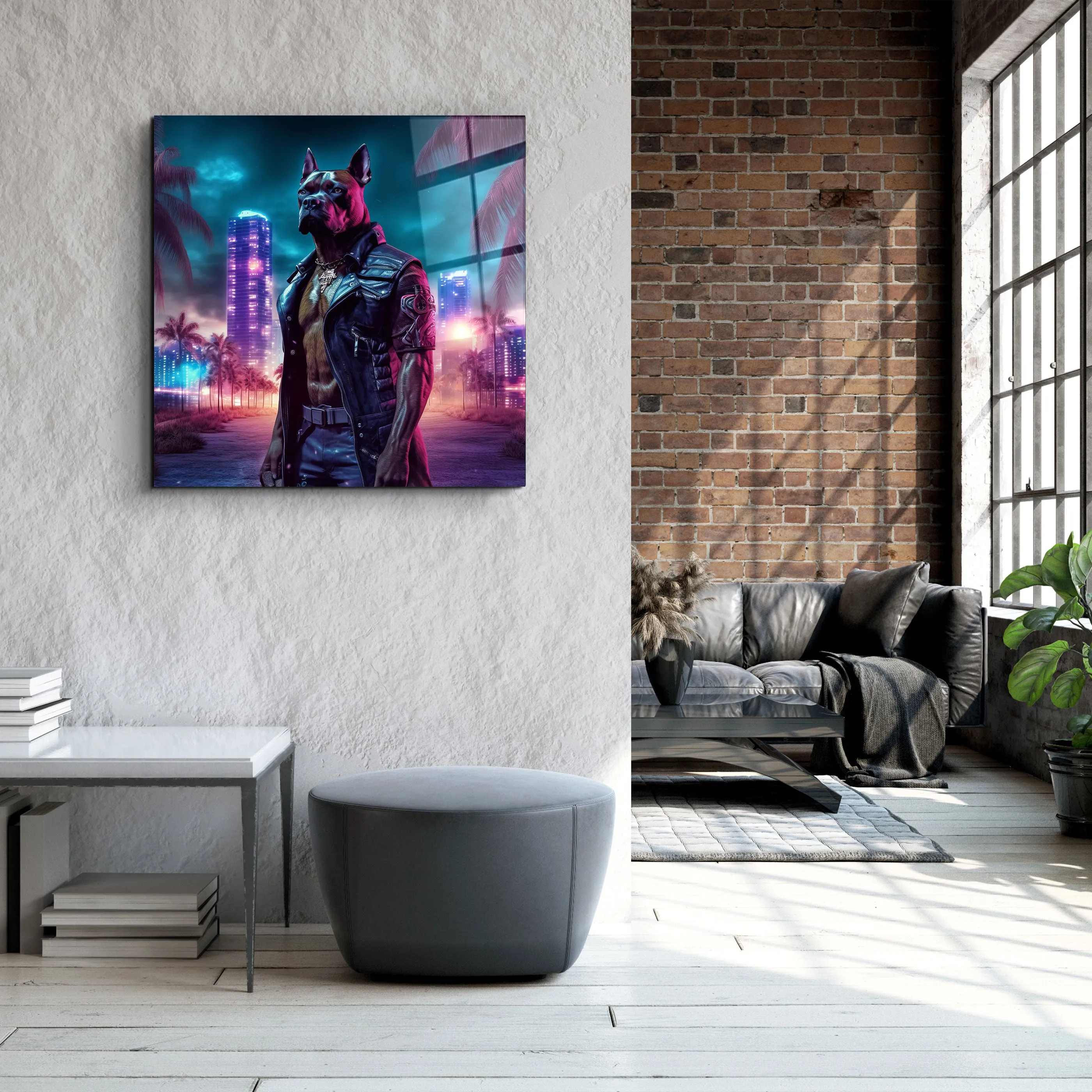 ."Cyberpunk Style - Dog". Designers Collection Glass Wall Art