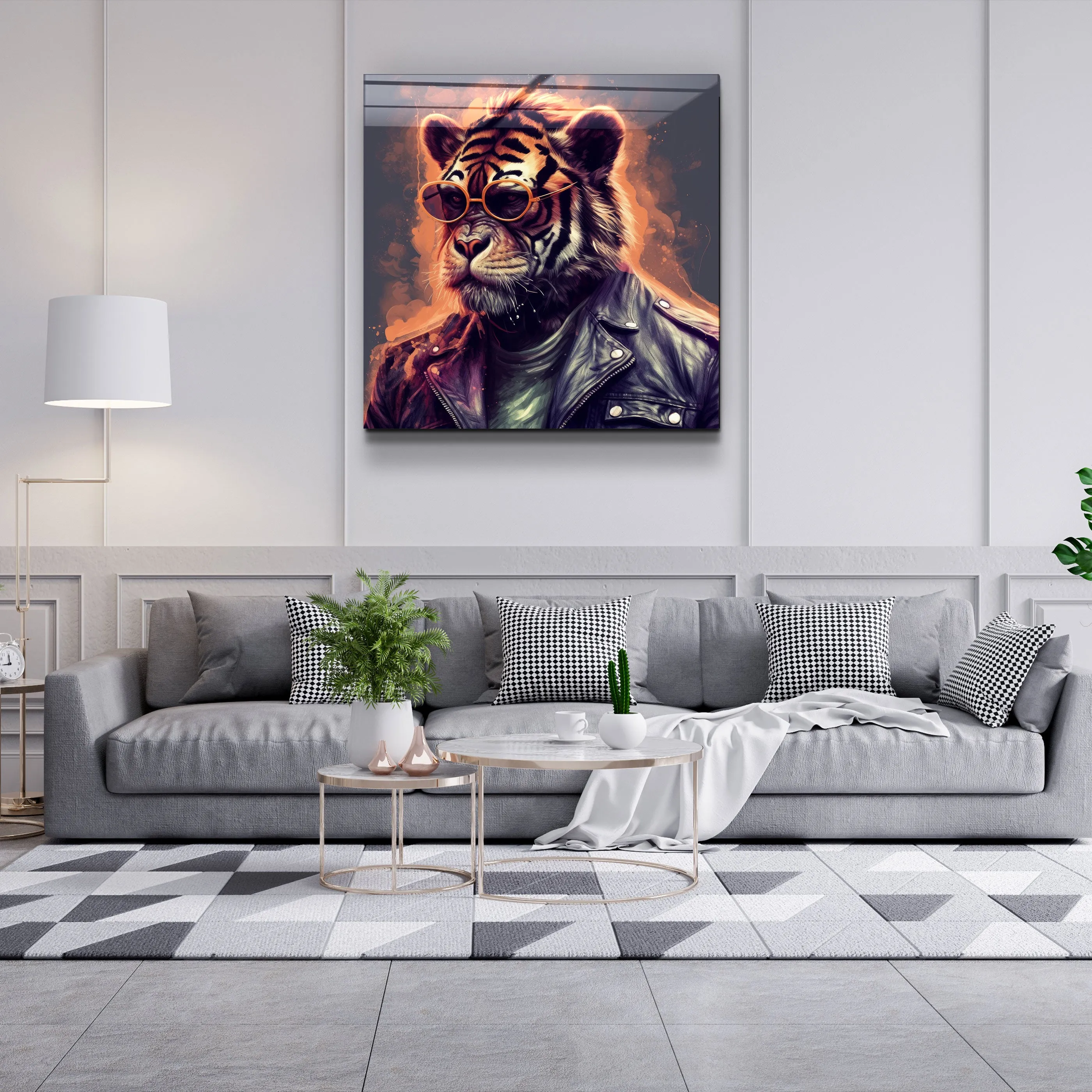 ."Tiger Monkey 2". Designers Collection Glass Wall Art