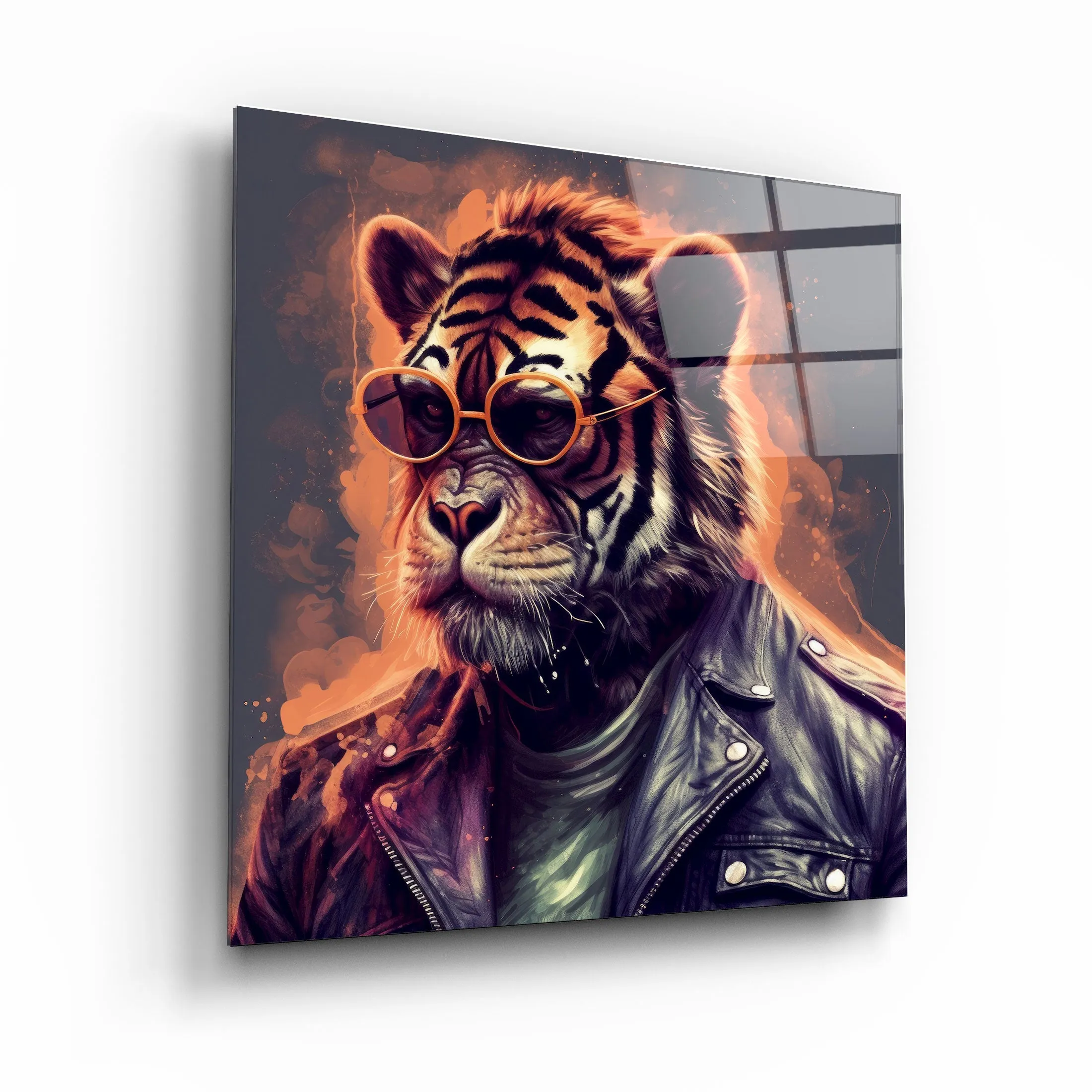 ."Tiger Monkey 2". Designers Collection Glass Wall Art