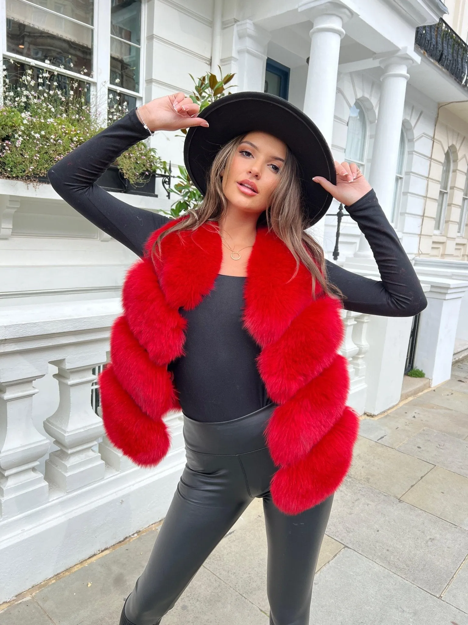 Red Luxury Fur 4 Row Gilet