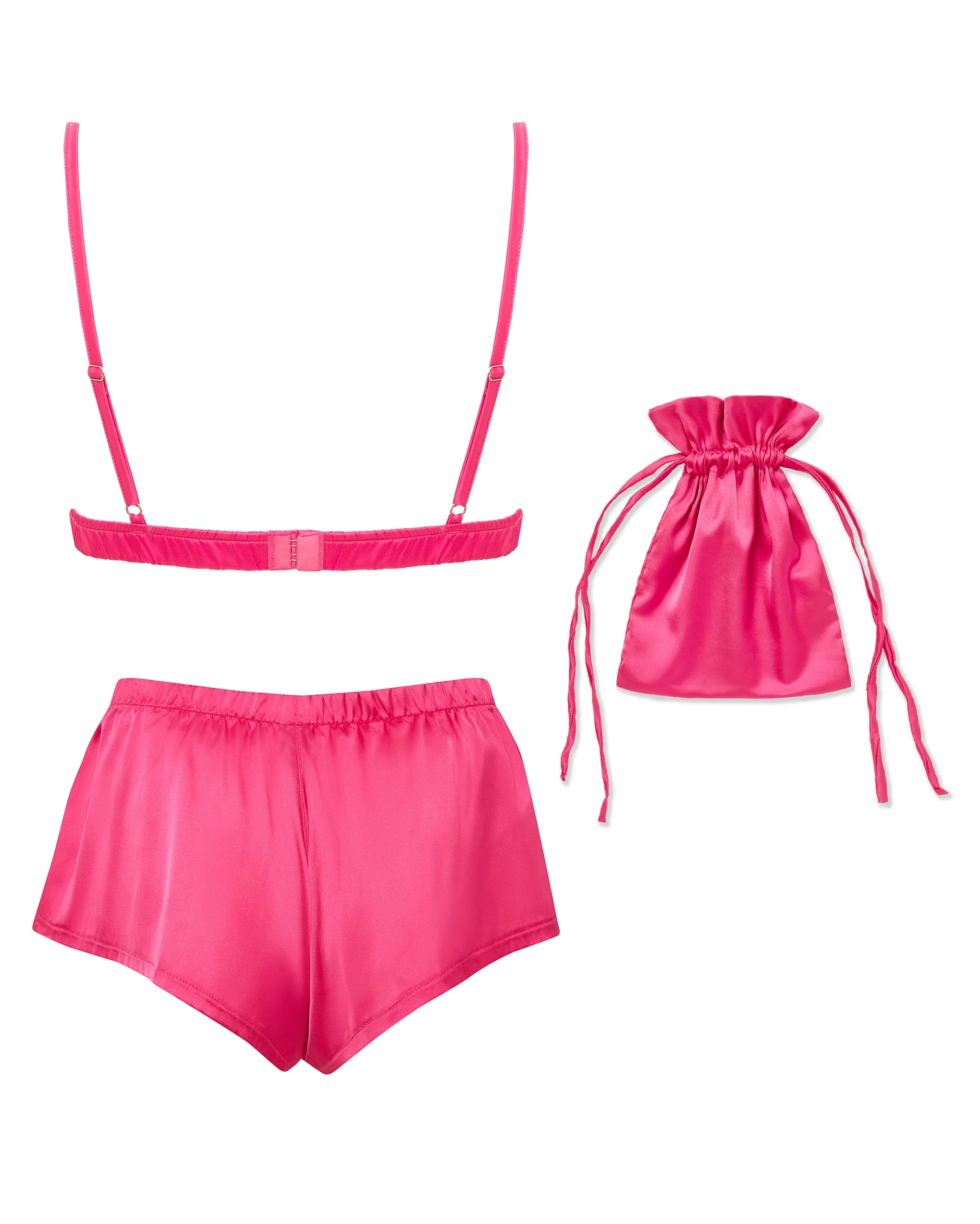 Saskia Luxury Satin Soft Bra and Short Set Fuchsia Pink