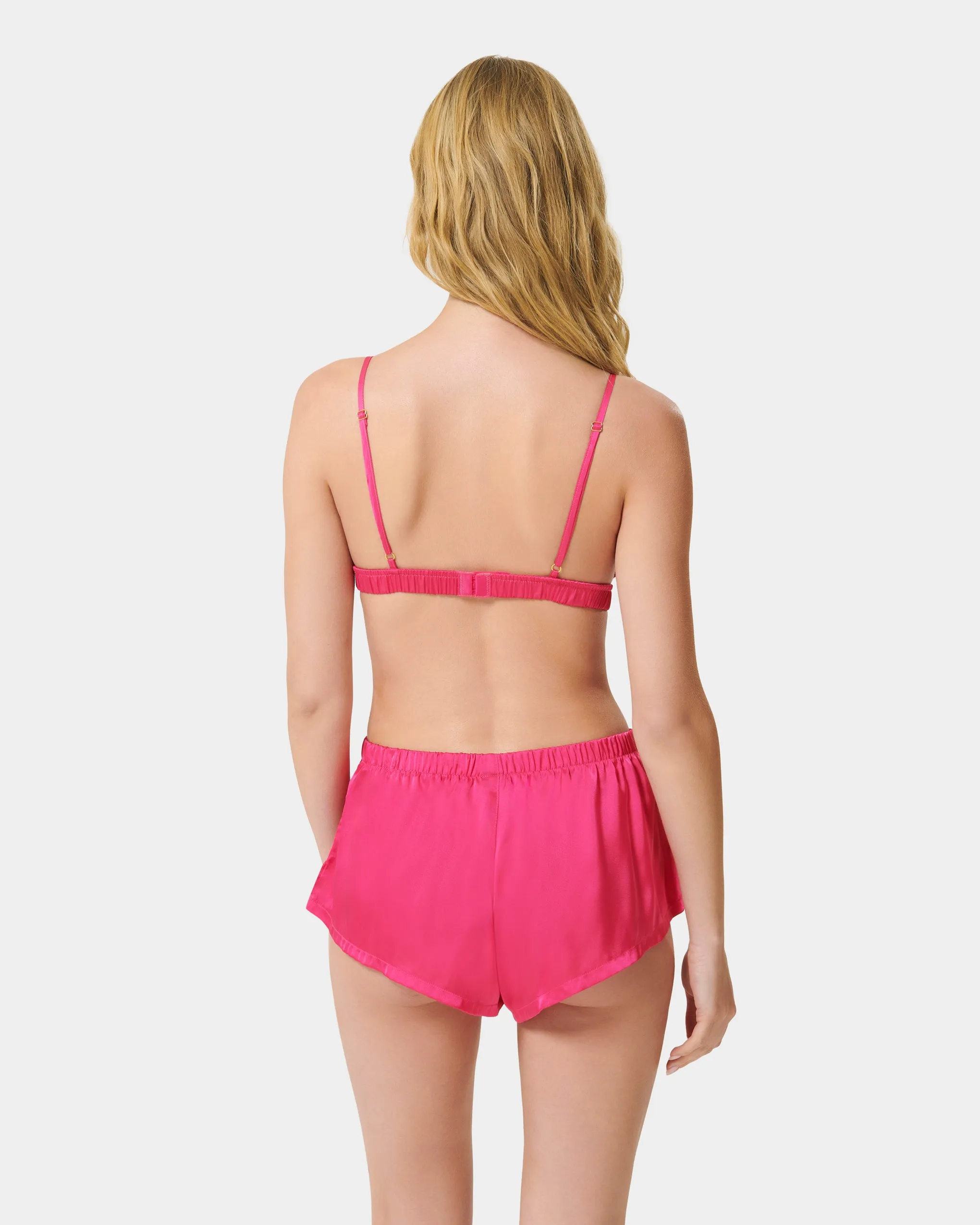 Saskia Luxury Satin Soft Bra and Short Set Fuchsia Pink