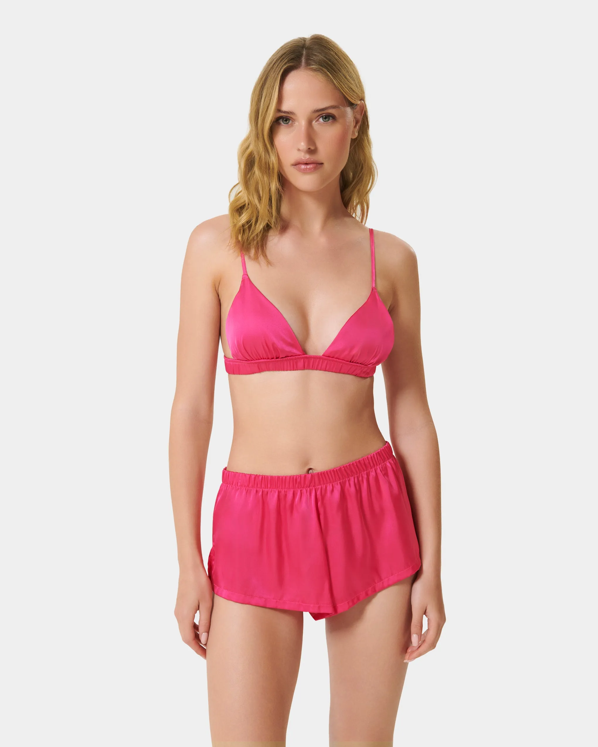 Saskia Luxury Satin Soft Bra and Short Set Fuchsia Pink