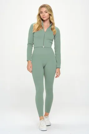 Seamless Long Sleeve Zip Jacket Set