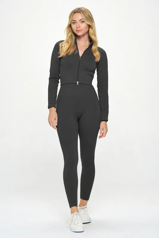 Seamless Long Sleeve Zip Jacket Set