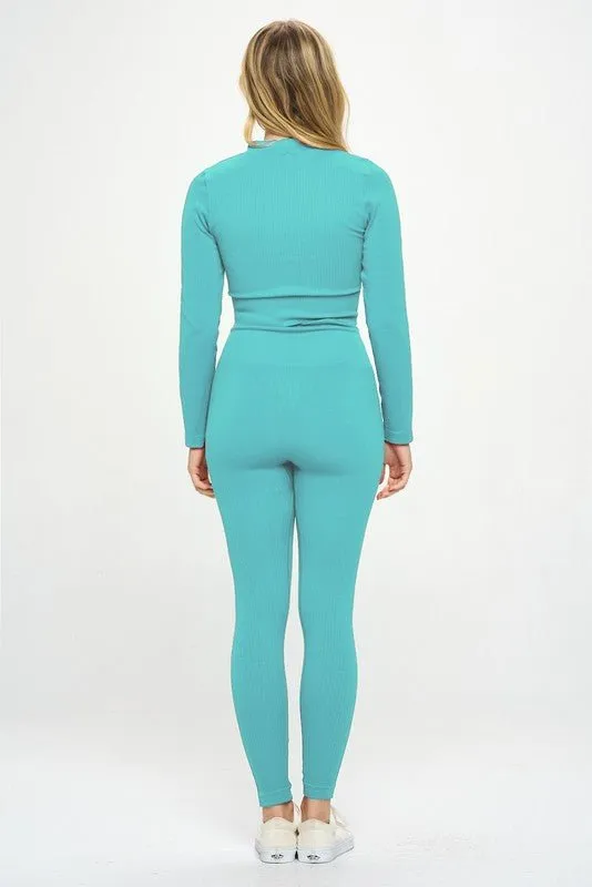 Seamless Long Sleeve Zip Jacket Set