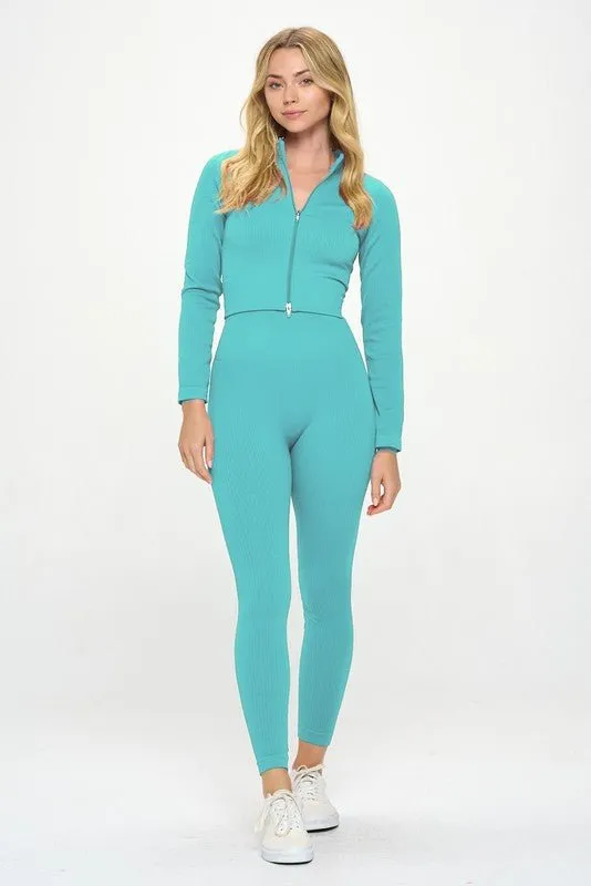 Seamless Long Sleeve Zip Jacket Set