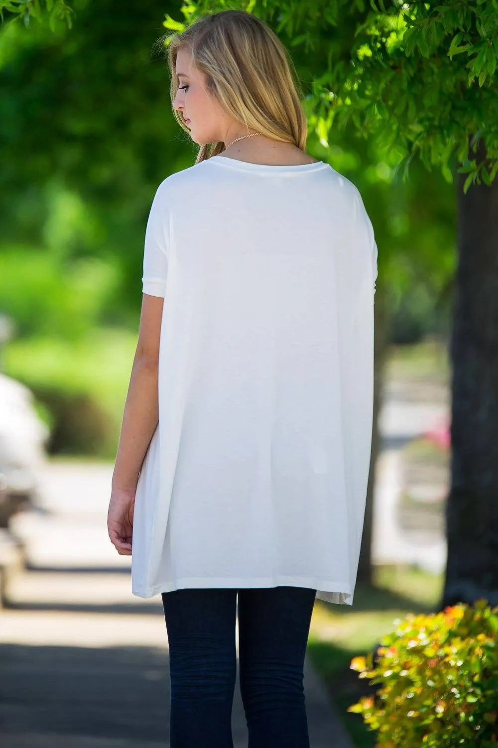 Short Sleeve V-Neck Piko Tunic - Off White