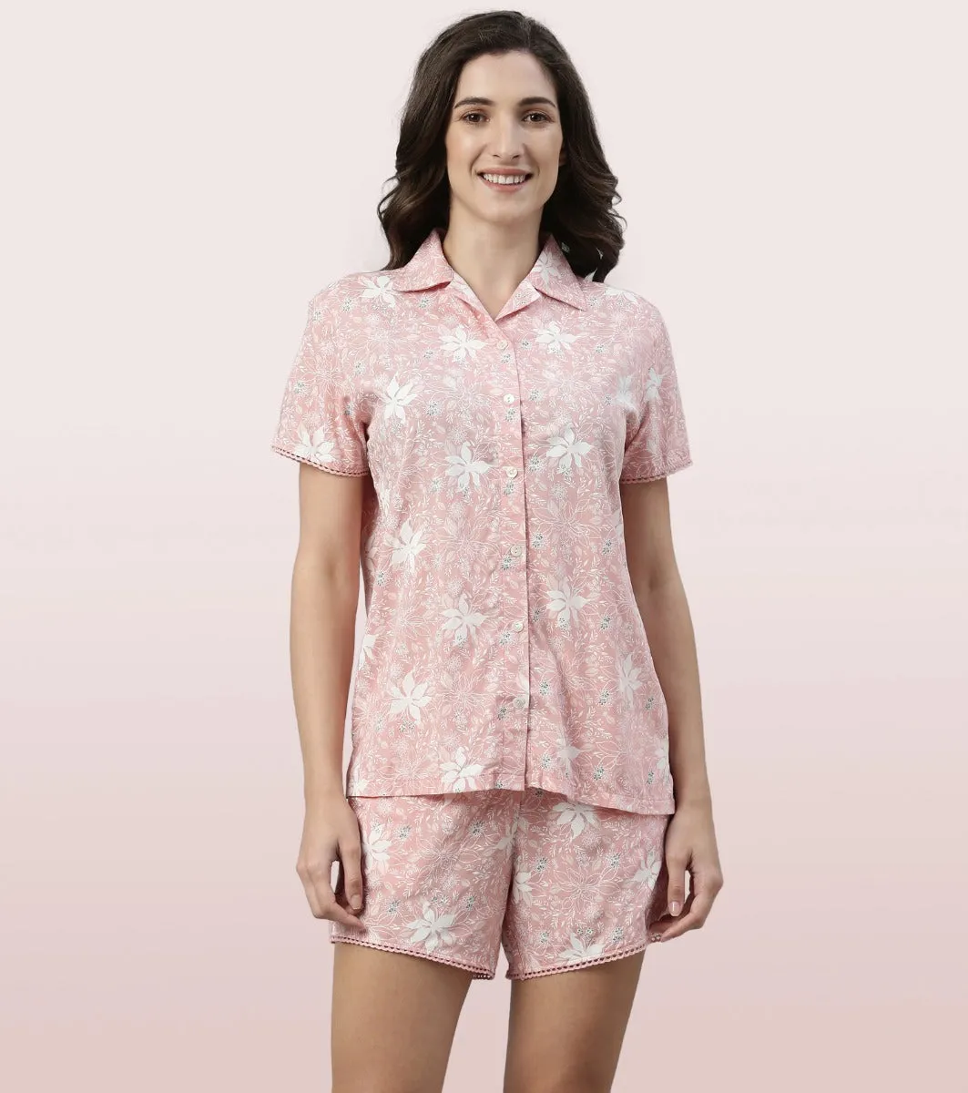 Slounge Shorts Set | Modal Woven Printed Shirt And Shorts Set