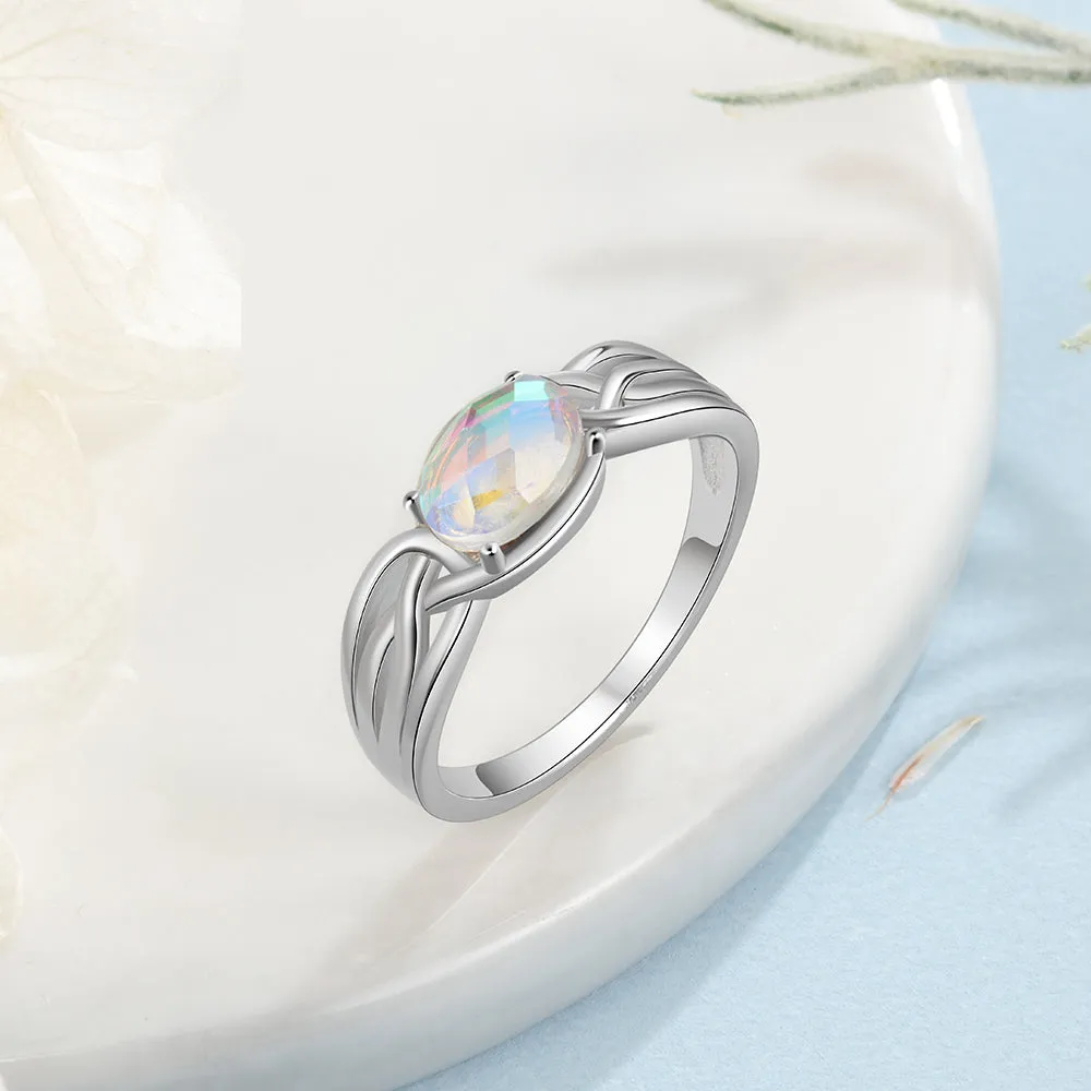 Sterling Silver Oval Rainbow Moonstone Rings