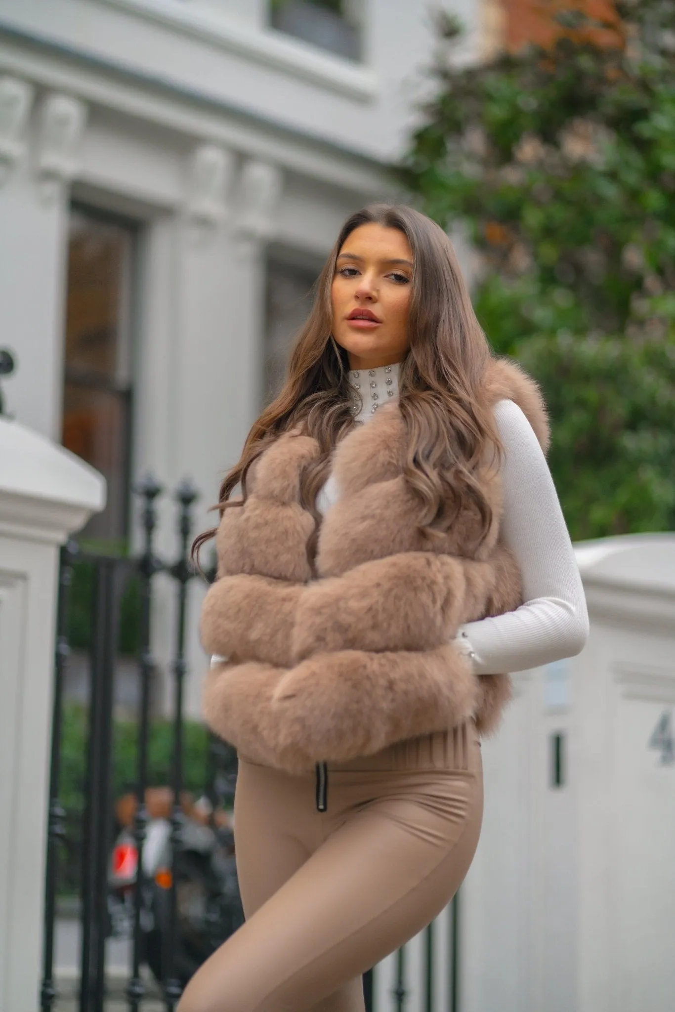 Tan Luxury Fur 4 Row Gilet