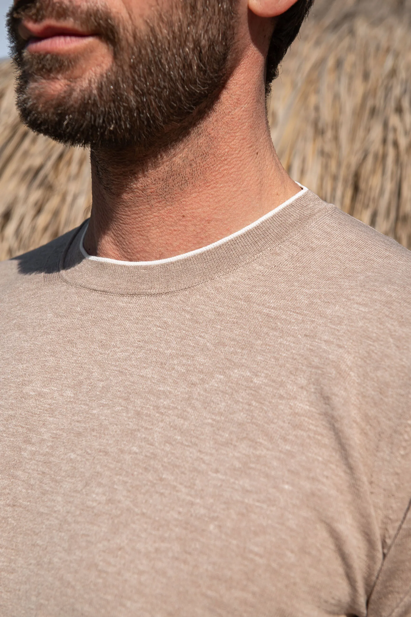 Taupe knitted cotton t-shirt - Made in Italy