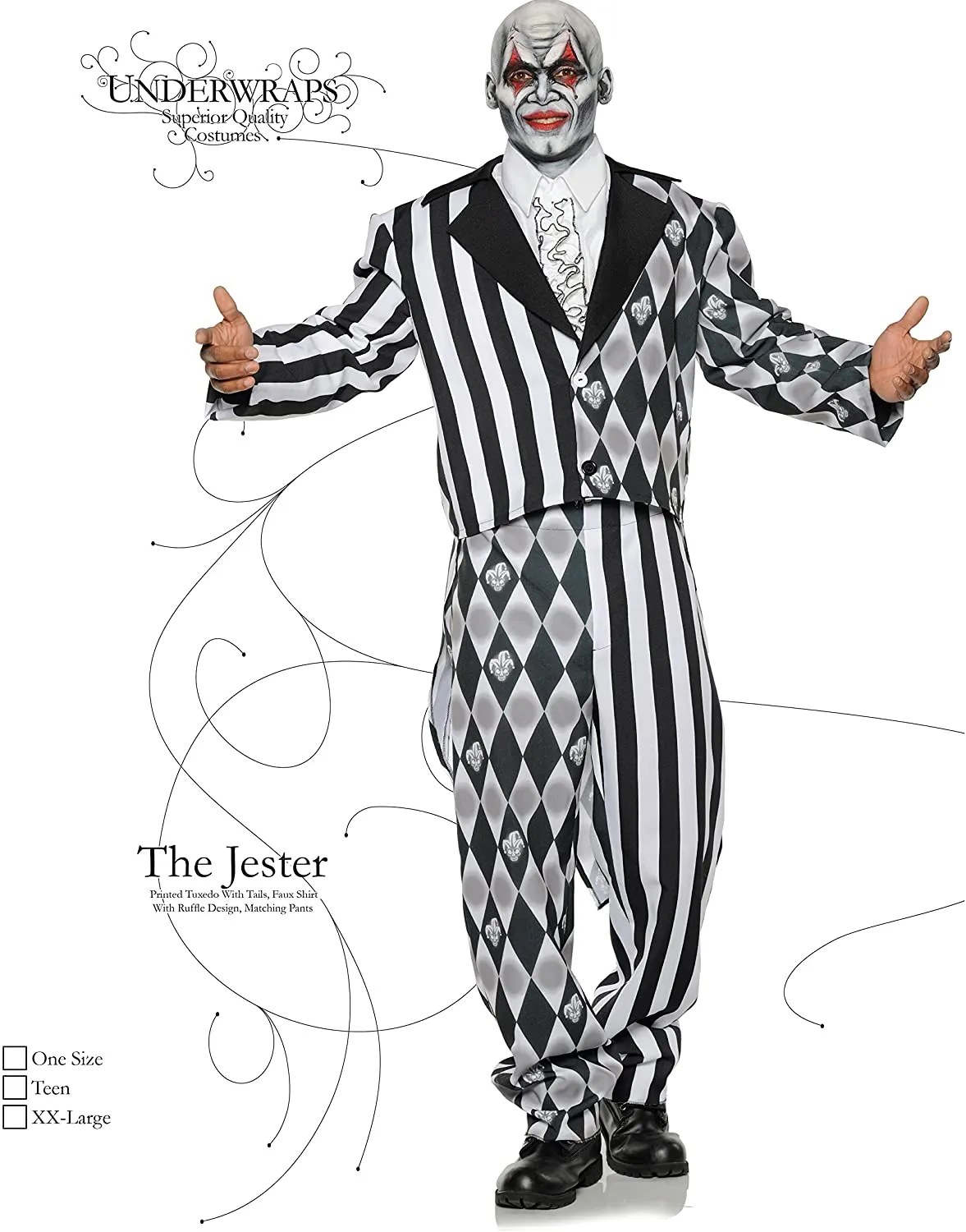 The Jester Teen Black & White Clown Tuxedo Halloween Costume