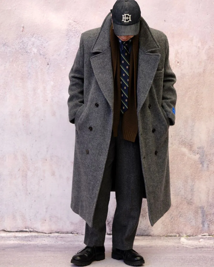 Tweed Peaked Lapel Double-breasted Trench Coat