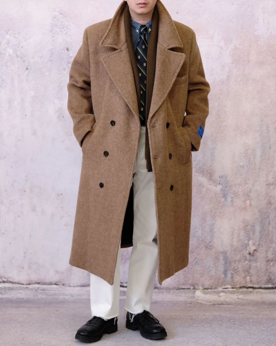 Tweed Peaked Lapel Double-breasted Trench Coat