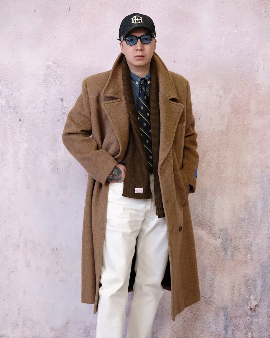 Tweed Peaked Lapel Double-breasted Trench Coat