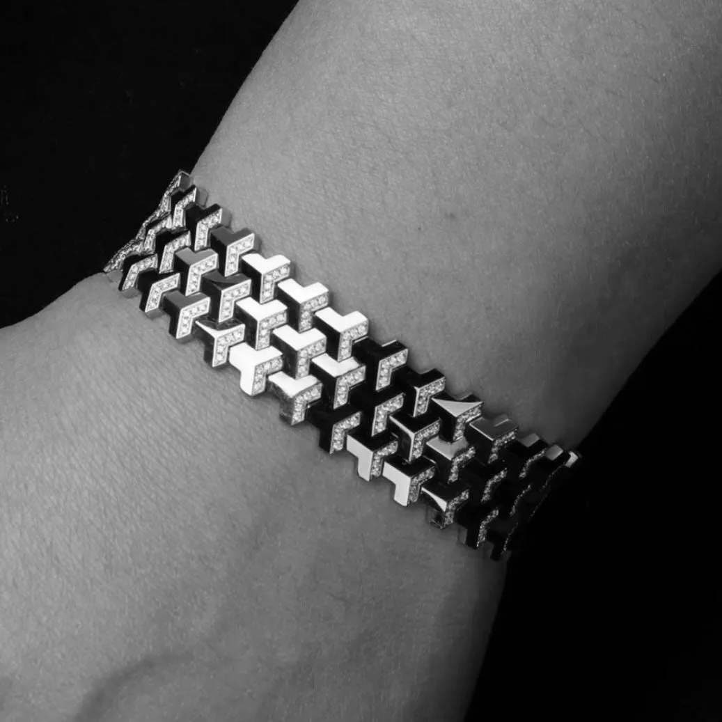 White Gold Armor Bracelet | Triple Row Version