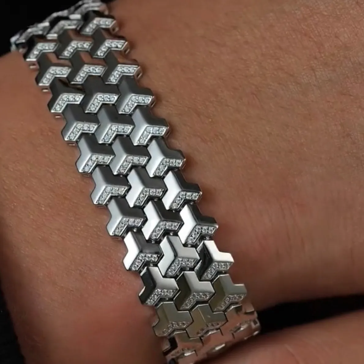 White Gold Armor Bracelet | Triple Row Version